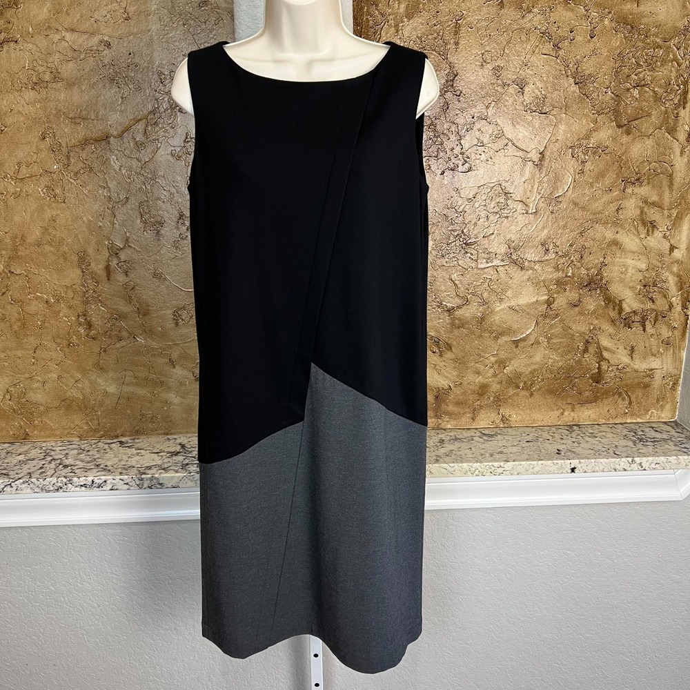 Lafayette 148 New York Dress Womens M Sleeveless Sheath Knee Length Colorblock